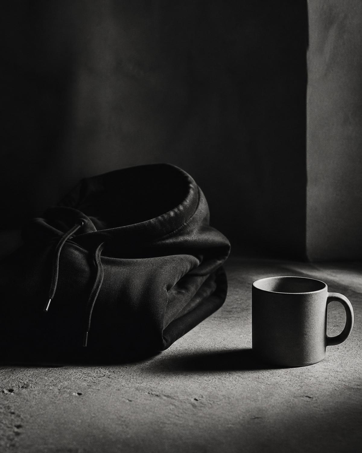 Hoodie and mug — Kmalectro merch still life